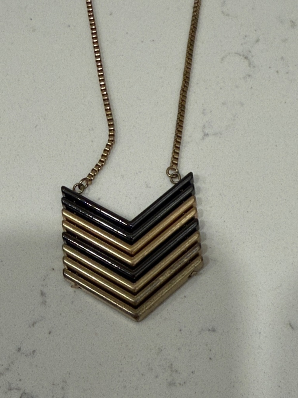 Gold and Black Chevron Layered Pendant Necklace - Women Jewelry - Picture 2 of 4